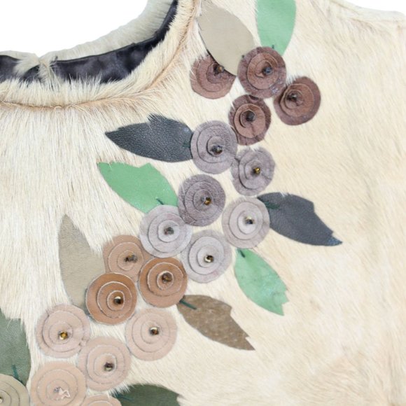 Handmade Cowhide Calf Hair Shoulder Lined Leather Embellished Purse Bag - Picture 6 of 14